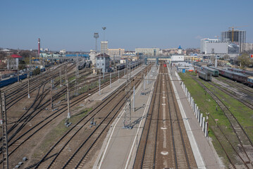 Fototapeta na wymiar View of the Railway Square and the railway tracks on April 05; 2016 in Rostov-on-Don