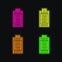 Battery four color glowing neon vector icon