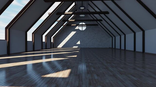 Changing sun and light conditions in an empty attic apartment