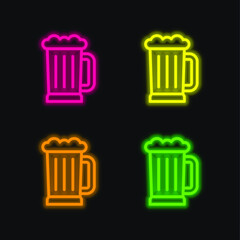 Beer four color glowing neon vector icon