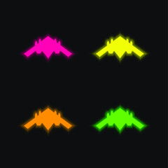 Airplane Black Silhouette four color glowing neon vector icon