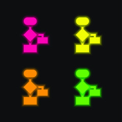 Algorithm four color glowing neon vector icon