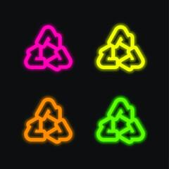 Arrows Recycling Triangle Outline four color glowing neon vector icon