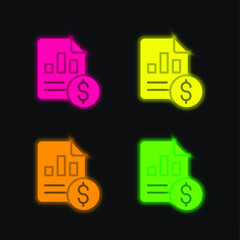 Analytics four color glowing neon vector icon