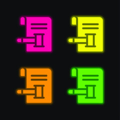 Auction four color glowing neon vector icon