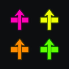 Arrow Through four color glowing neon vector icon