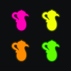 Arabic Teapot four color glowing neon vector icon