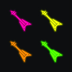 Bass Guitar four color glowing neon vector icon