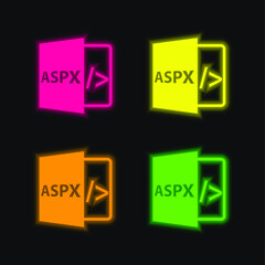 Aspx File Format Symbol four color glowing neon vector icon