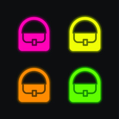 Bag four color glowing neon vector icon
