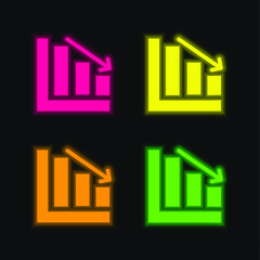 Bar Chart four color glowing neon vector icon