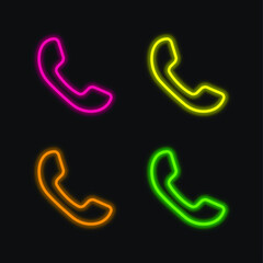 Auricular Of Phone four color glowing neon vector icon