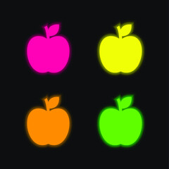 Apple four color glowing neon vector icon