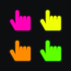 Black Hand Pointing Up four color glowing neon vector icon