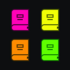 Book four color glowing neon vector icon