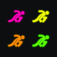 Bowling four color glowing neon vector icon