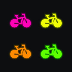 Bike four color glowing neon vector icon