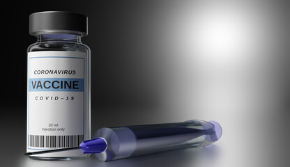 Medical syringe and vaccine bottle. Vaccine illustration. Bottle and syringe with needle.