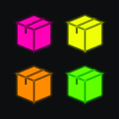 Box four color glowing neon vector icon