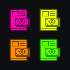 Book four color glowing neon vector icon