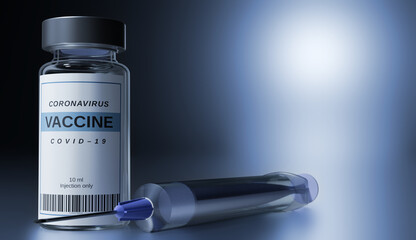 Medical syringe and vaccine bottle. Vaccine illustration. Bottle and syringe with needle.