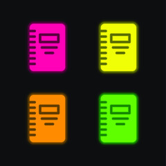 Book four color glowing neon vector icon