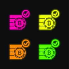 Bitcoin Accept Symbol four color glowing neon vector icon