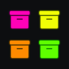 Box four color glowing neon vector icon
