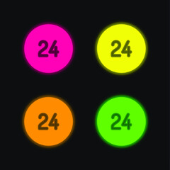 24 Hours four color glowing neon vector icon