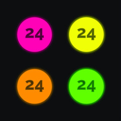 24 Hours four color glowing neon vector icon
