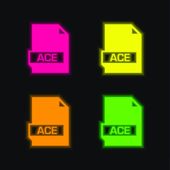 Ace four color glowing neon vector icon