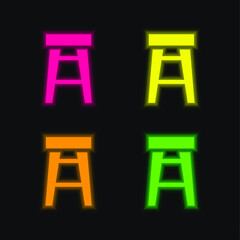 Bar Stool four color glowing neon vector icon