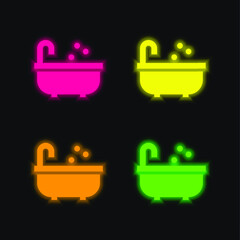 Bath four color glowing neon vector icon
