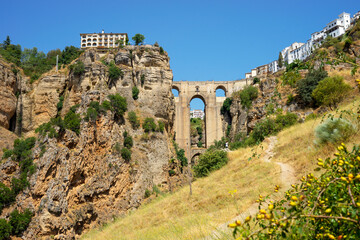Beautiful view of historic roman bridge in Ronda, Spain