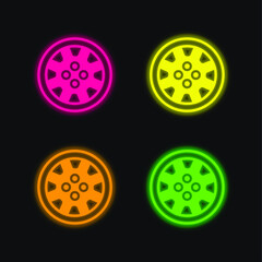 Alloy Wheel four color glowing neon vector icon