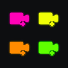 Add Video four color glowing neon vector icon