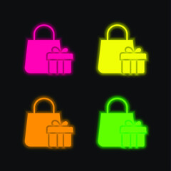 Bag four color glowing neon vector icon