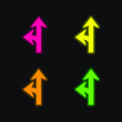 Arrow Junction One To The Left four color glowing neon vector icon