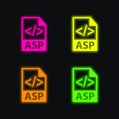Asp File Format Symbol four color glowing neon vector icon