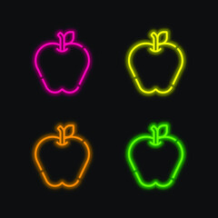 Apple four color glowing neon vector icon