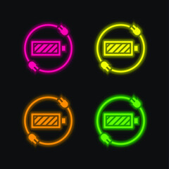 Battery Status four color glowing neon vector icon