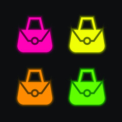Bag four color glowing neon vector icon