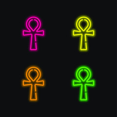 Ankh four color glowing neon vector icon