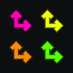 Arrows In Right Angle four color glowing neon vector icon