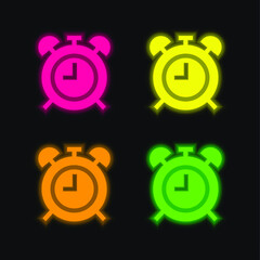 Alarma Clock four color glowing neon vector icon