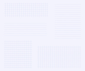 Set square and in line grid notes, banners with vertical and horizontal lines vector illustration. Graph ruled notebook empty small pieces of sheets template. Grid line in dotted backgrounds. Notes.