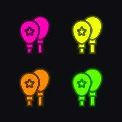 Balloon four color glowing neon vector icon