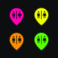 Baths Marker Point four color glowing neon vector icon