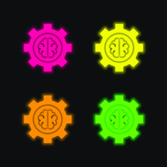 Artificial Intelligence four color glowing neon vector icon