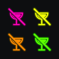 Alcoholic Drinks Prohibition four color glowing neon vector icon